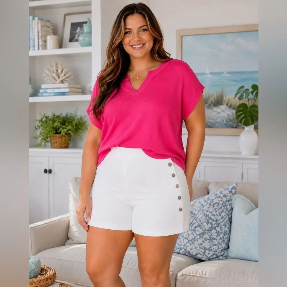 LN! Nine West Sz XL Ivory White Button-Snap Detail Sailor Shorts